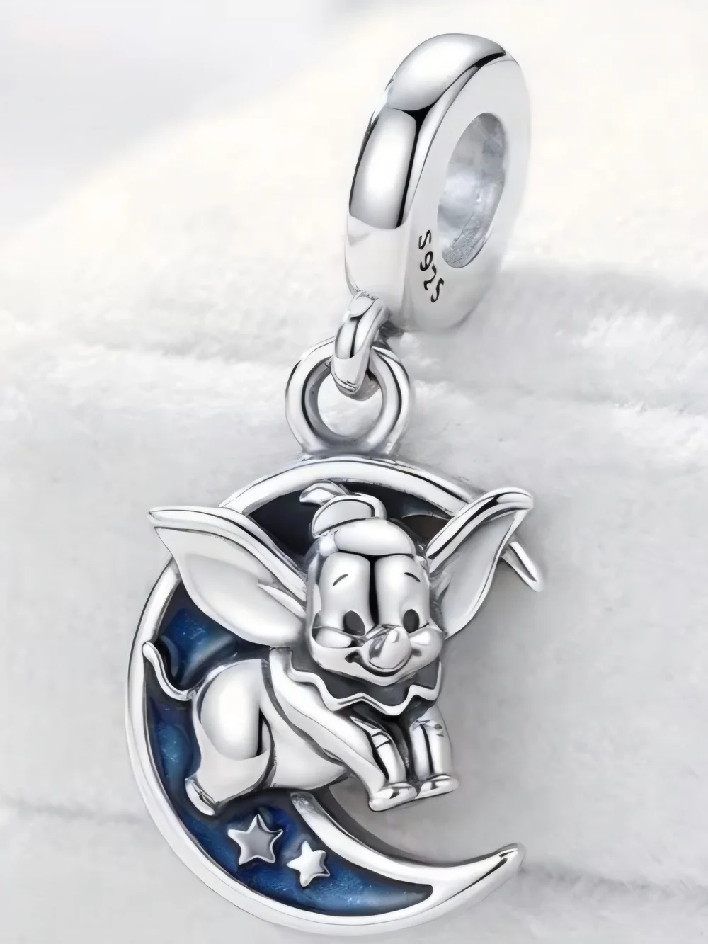 Sterling Silver Dumbo Moon Charm with Blue Enamel - Picture 1 of 1